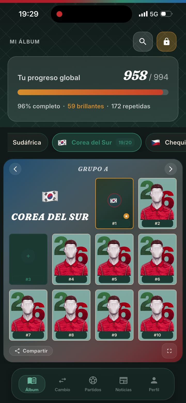 Vista del álbum de Triu Cup mostrando el progreso del Mundial 2026