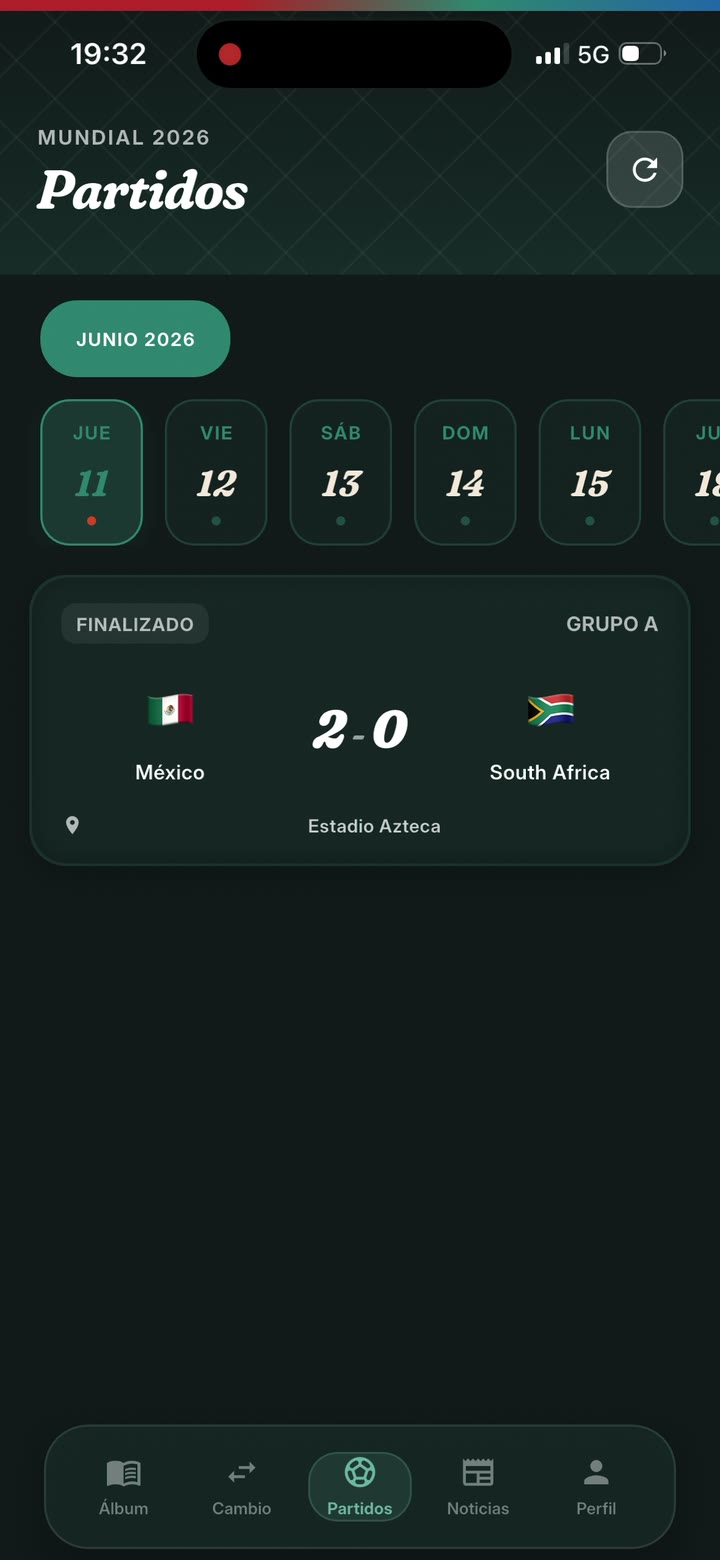 Pantalla de partidos de Triu Cup mostrando el calendario del Mundial 2026